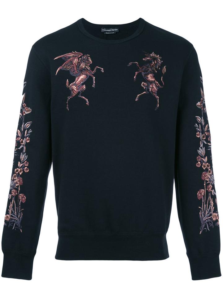 Alexander Mcqueen - Embroidered Sweatshirt - Men - Cotton/polyester/viscose - Xl, Black, Cotton/polyester/viscose