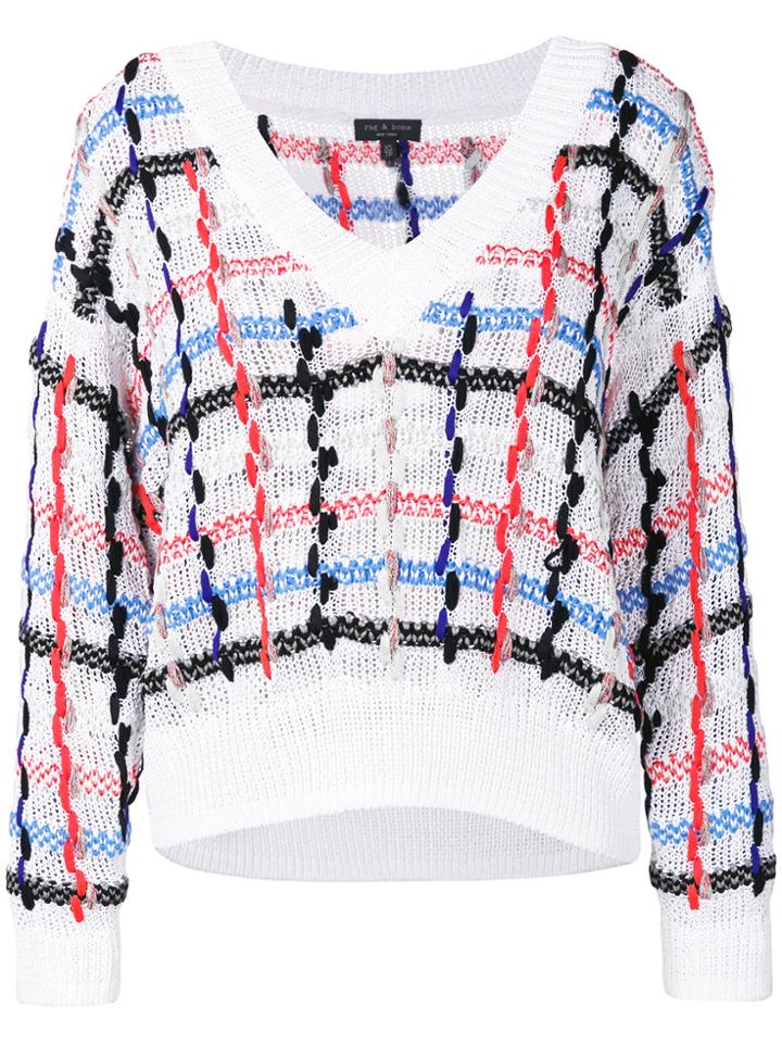 Rag & Bone Tweed V-neck Sweater - White