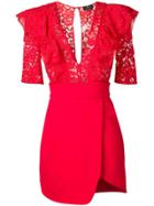 Elisabetta Franchi Lace Panel Mini Dress - Red