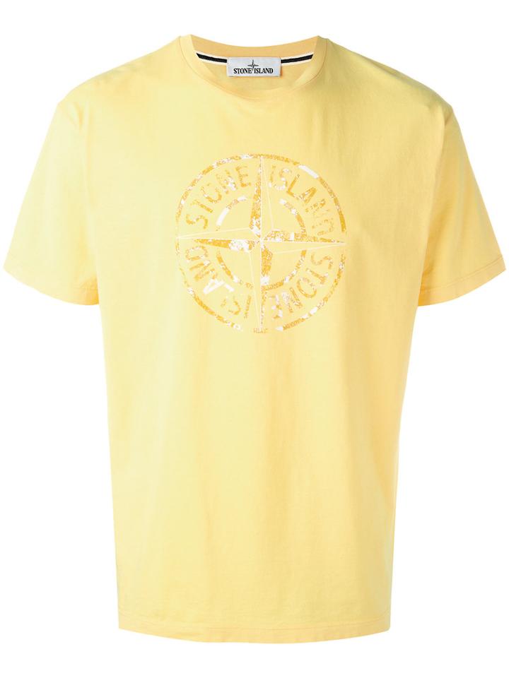 Stone Island Logo Print T-shirt, Men's, Size: Xxl, Yellow/orange, Cotton