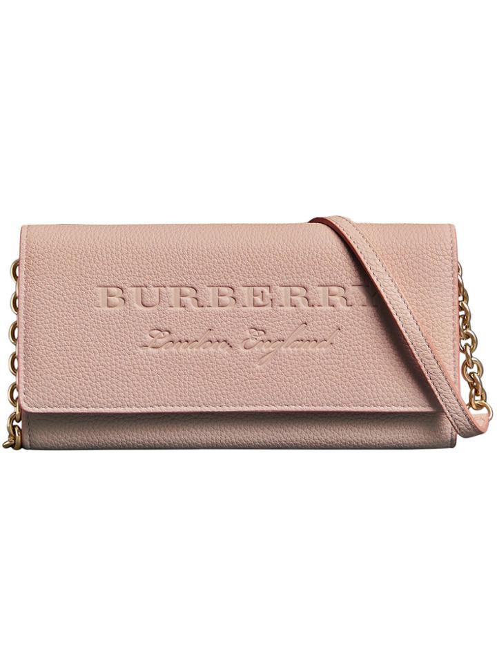 Burberry Embossed Leather Wallet With Chain - Pink & Purple
