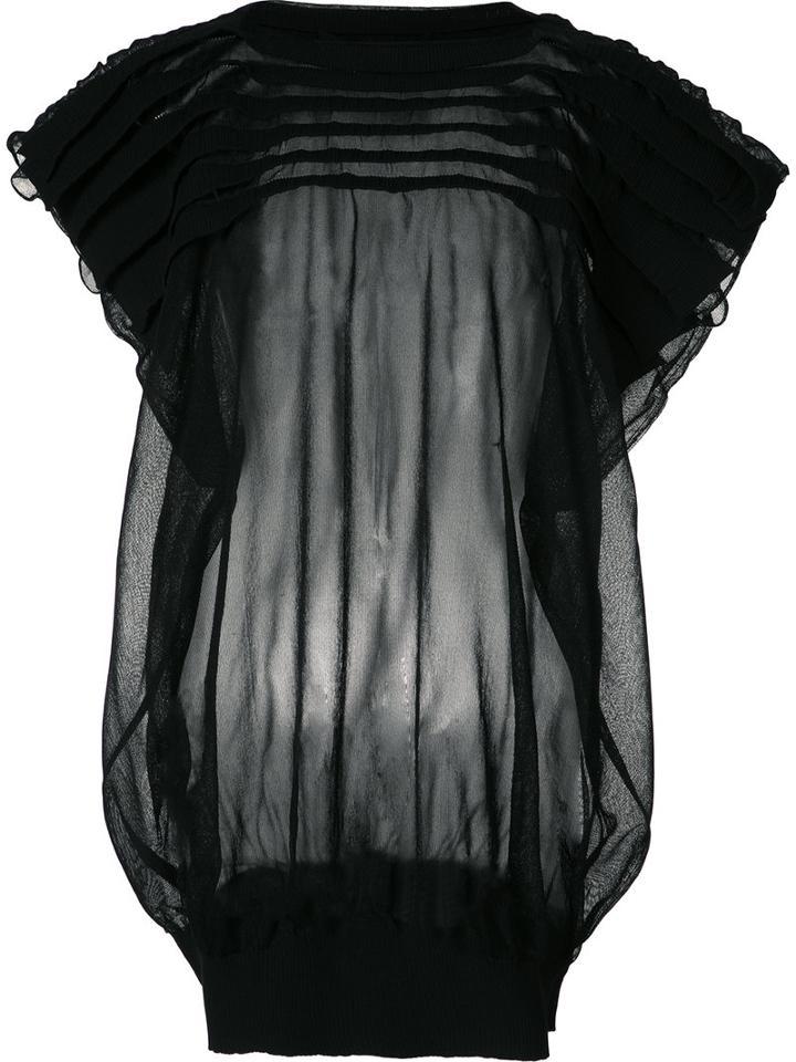 Junya Watanabe Comme Des Garçons - Sheer Pleated Panel Top - Women - Nylon/polyester - S, Black, Nylon/polyester