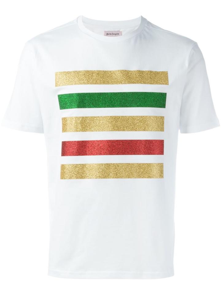 Palm Angels Glitter Stripe T-shirt, Men's, Size: Large, White, Cotton