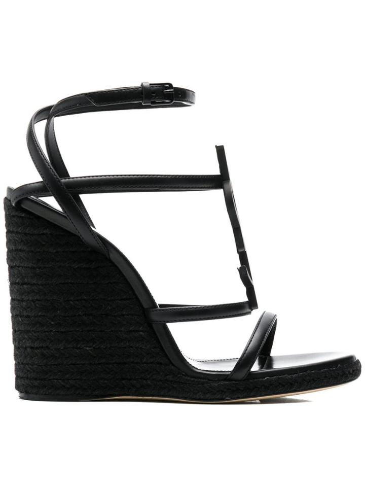 Saint Laurent Cassandra Wedge Espadrilles - Black