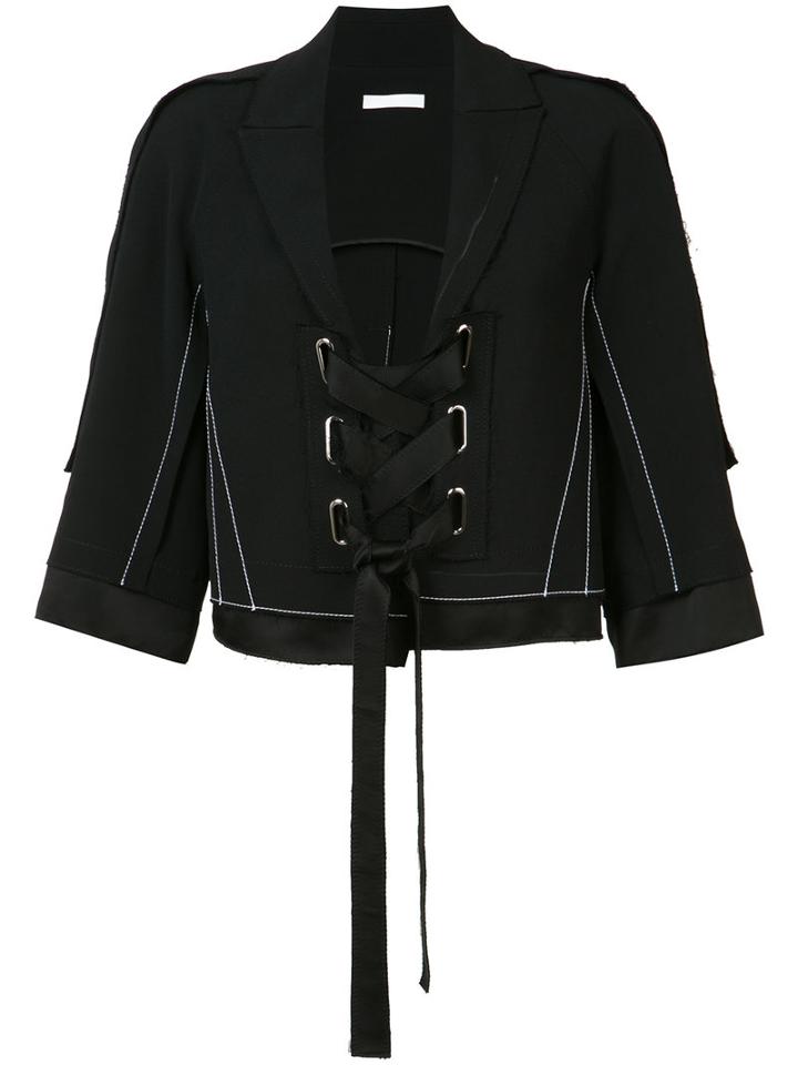 Victor Alfaro Lace-up Cropped Jacket, Women's, Size: 2, Black, Elastodiene/viscose
