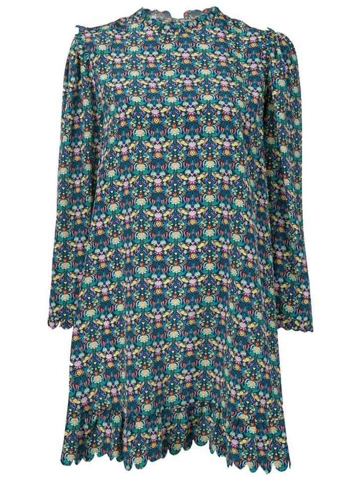 Horror Vacui Scalloped Hem Dress - Blue