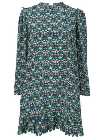 Horror Vacui Scalloped Hem Dress - Blue