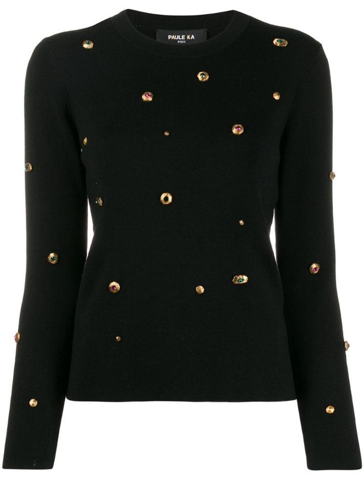 Paule Ka Embellished Knit Sweater - Black