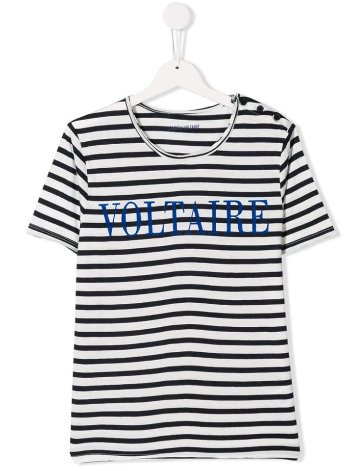 Zadig & Voltaire Kids Teen Striped Logo Print T-shirt - Blue