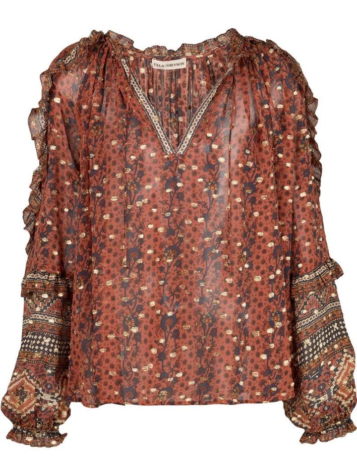 Ulla Johnson Frill Trimmed V-neck Top - Red