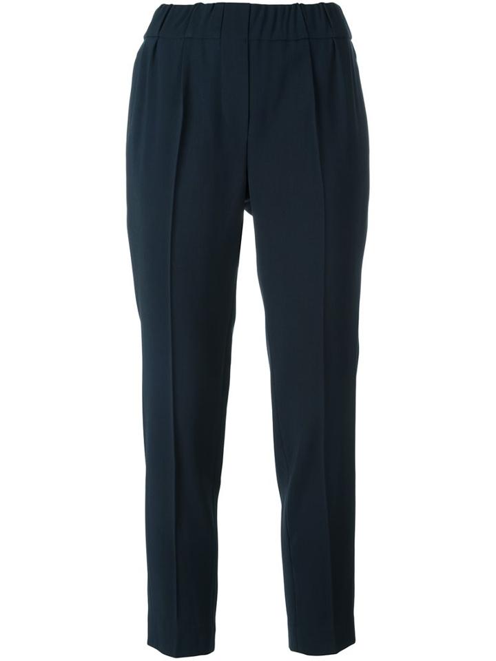 Brunello Cucinelli Cropped Trousers, Women's, Size: 46, Blue, Polyester/acetate/cupro/virgin Wool