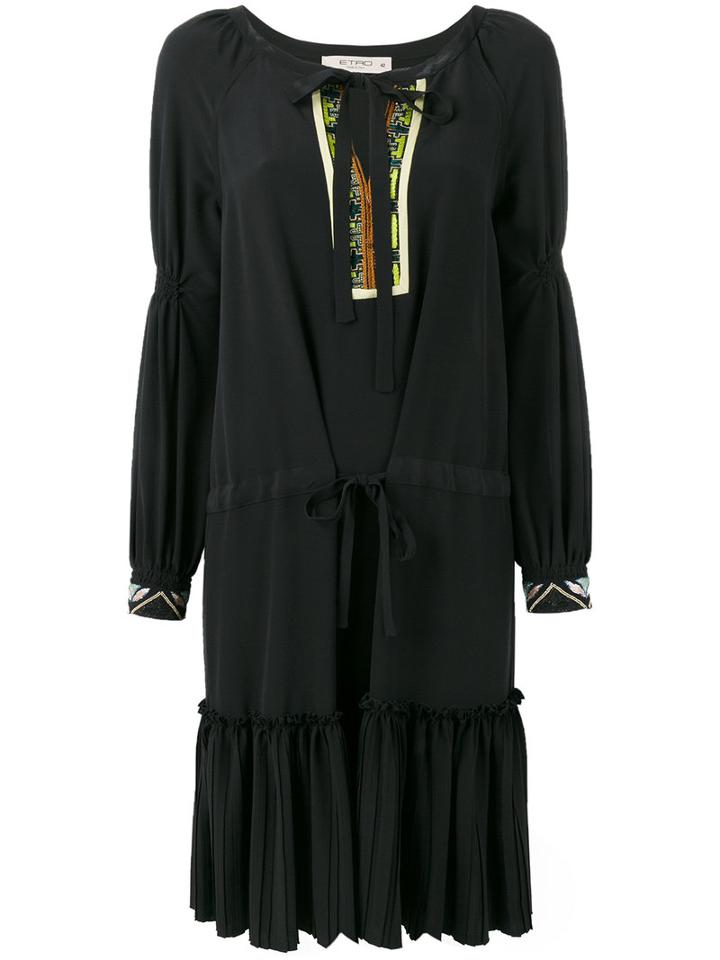 Etro Pleated Trim Flared Dress, Women's, Size: 38, Black, Silk/viscose/cotton/glass