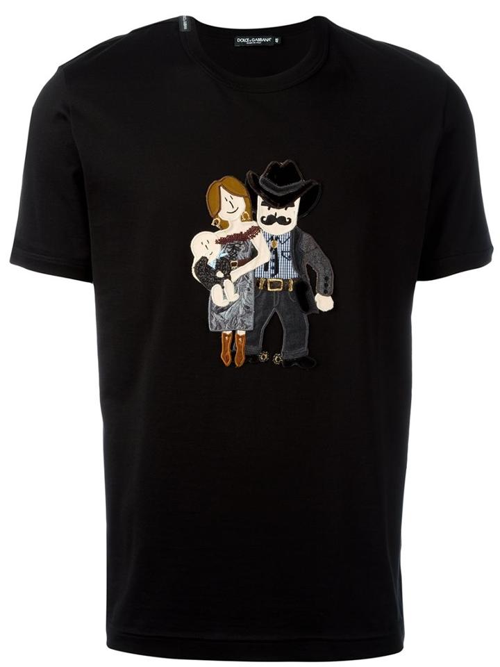 Dolce & Gabbana Western Family Patch T-shirt, Men's, Size: 46, Black, Cotton