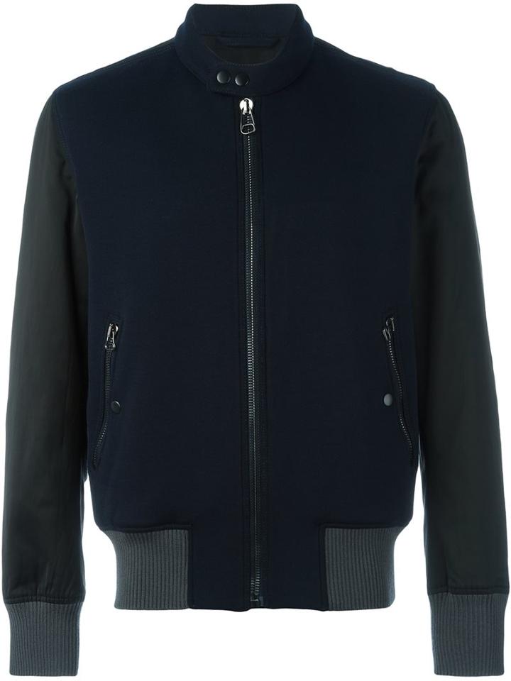 Lanvin Bi-material Bomber Jacket, Men's, Size: 50, Blue, Cotton/polyamide/virgin Wool