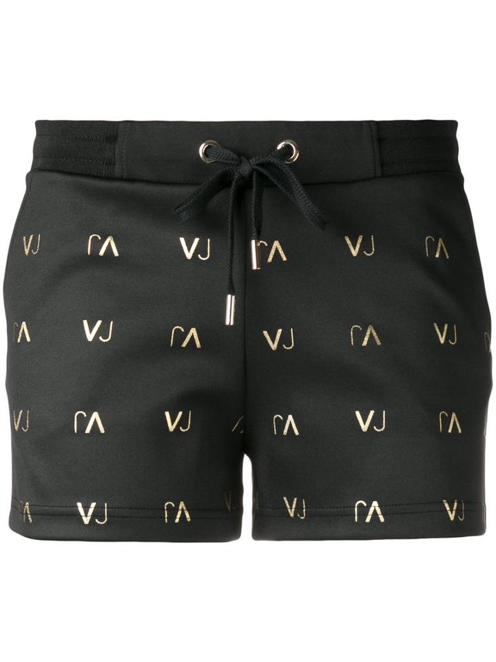 Versace Jeans Logo Print Shorts, Women's, Size: 40, Black, Polyester/spandex/elastane