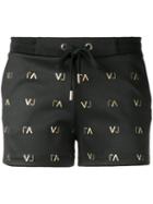Versace Jeans Logo Print Shorts, Women's, Size: 40, Black, Polyester/spandex/elastane