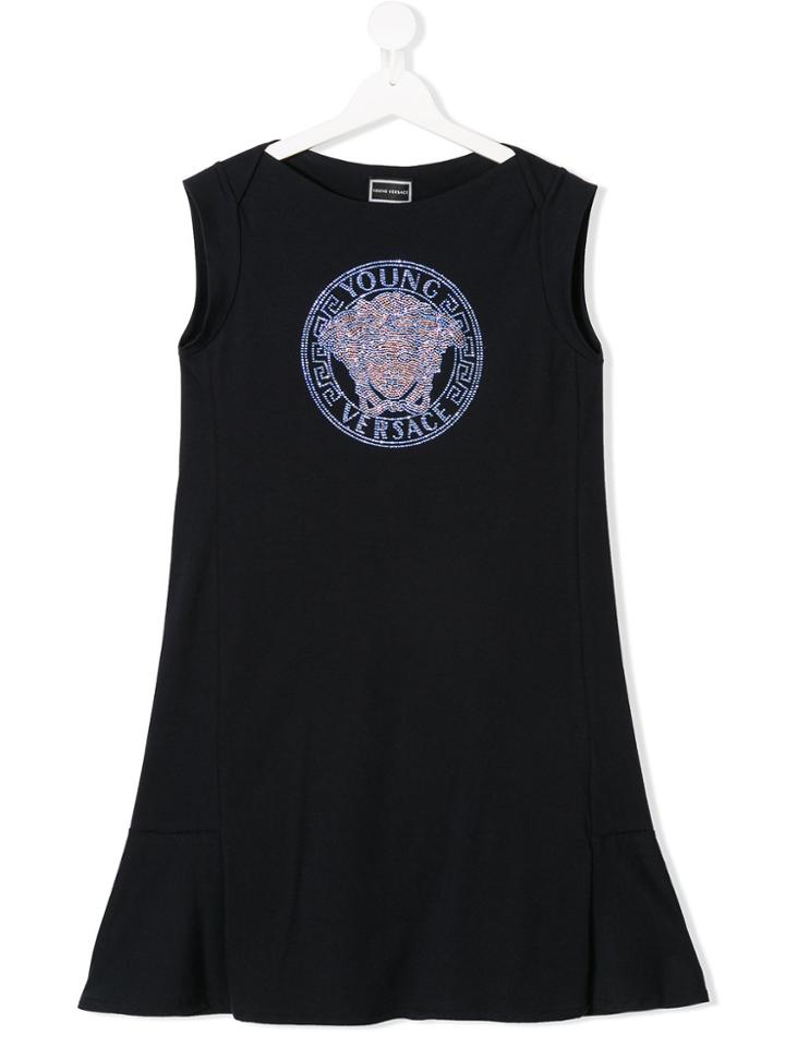 Young Versace Teen Embellished Medusa Dress - Blue