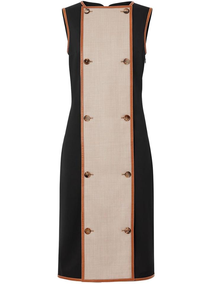 Burberry Button Panel Detail Stretch Wool Shift Dress - Black