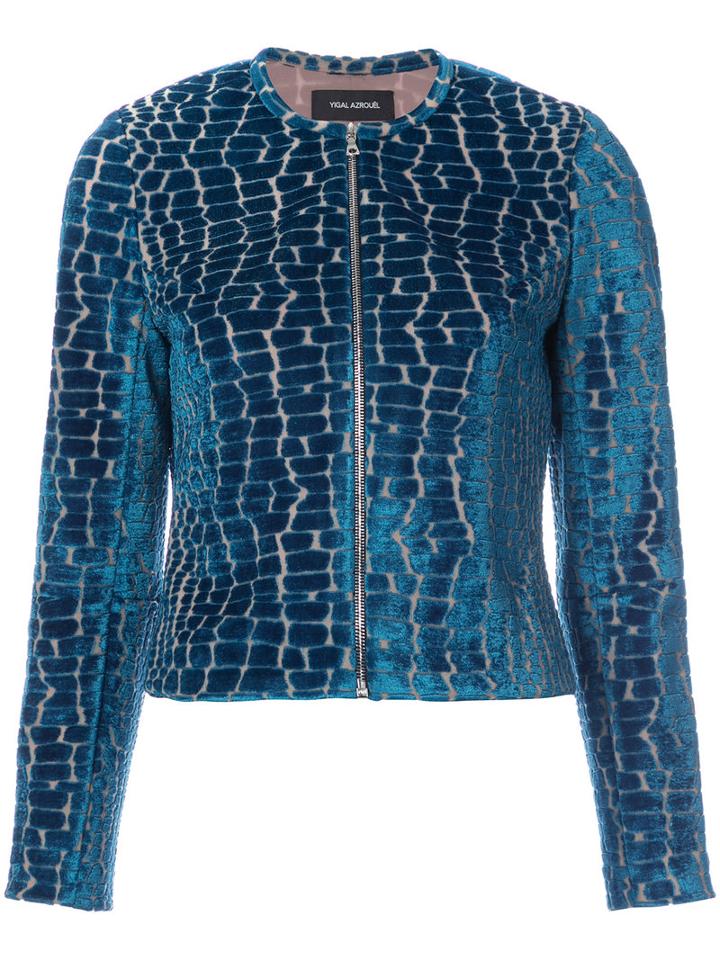 Yigal Azrouel - Crocodile Effect Burnout Jacket - Women - Polyamide/spandex/elastane/viscose - 2, Blue, Polyamide/spandex/elastane/viscose