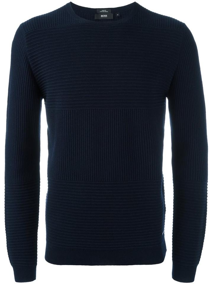 Boss Hugo Boss Crew Neck Jumper, Men's, Size: Xl, Blue, Cotton/virgin Wool
