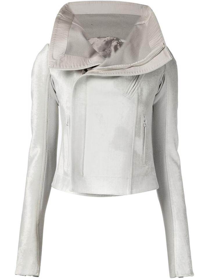 Rick Owens Funnel Neck Biker Jacket, Women's, Size: 44, White, Silk/polyamide/viscose/virgin Wool