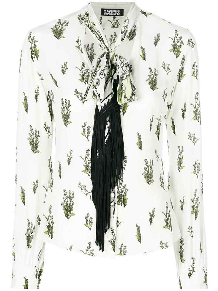 Rockins - Floral Print Shirt - Women - Silk - L, Nude/neutrals, Silk