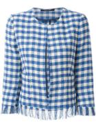 Tagliatore Frayed Check Jacket, Women's, Size: 42, Blue, Cotton/polyester/polyamide