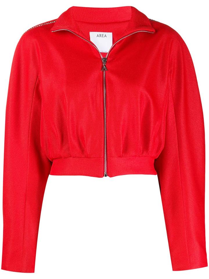 Area Crystal Embellished Stripe Cropped Jacket - Red