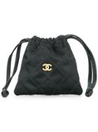 Chanel Vintage Chanel Cc Logos Quilted Drawstring Pouch - Black
