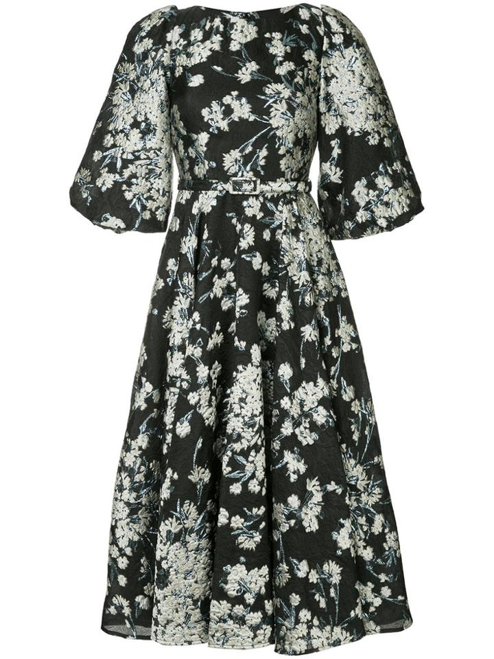 Co Floral Flared Midi Dress - Black