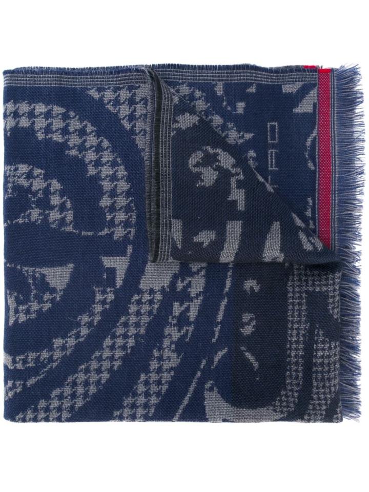 Etro Houndstooth Pattern Scarf, Adult Unisex, Blue, Wool