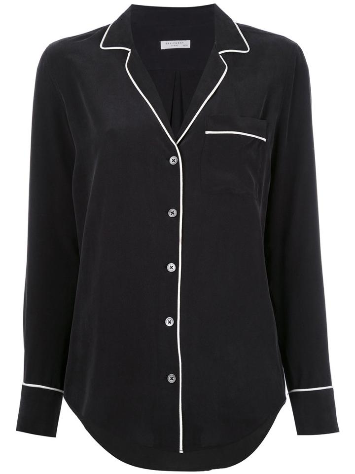 Equipment Contrast Piping Shirt, Women's, Size: Small, Black, Silk