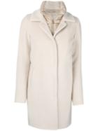 Herno - Padded Neck Layered Coat - Women - Silk/polyamide/angora/virgin Wool - 46, Nude/neutrals, Silk/polyamide/angora/virgin Wool