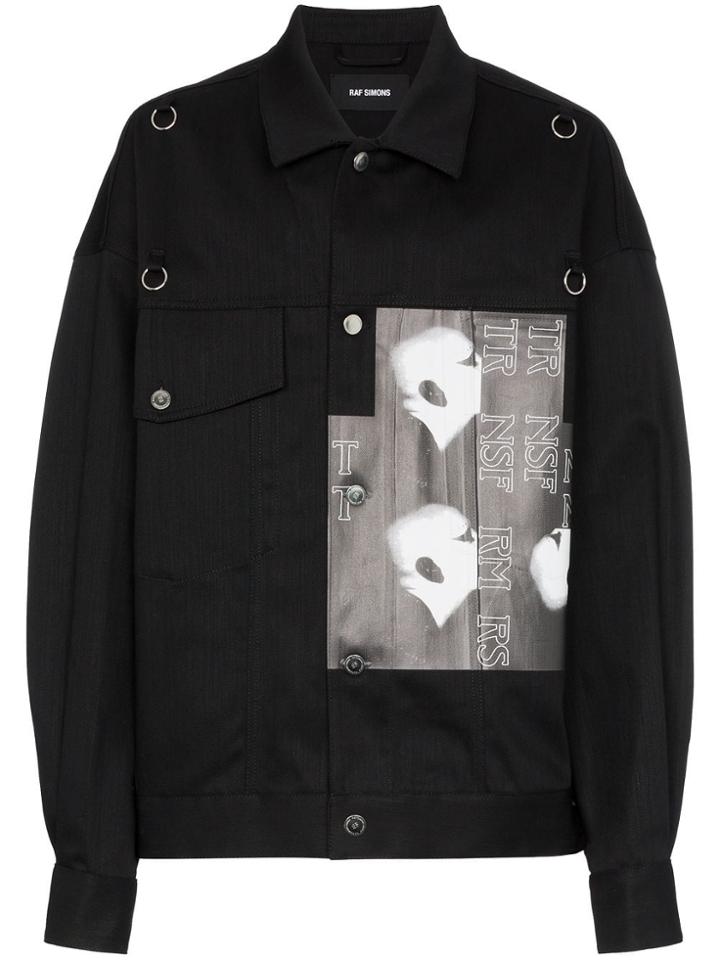 Raf Simons Graphic Print Badge Embellished Denim Jacket - Black
