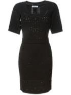 Blumarine Short Sleeve Perforated Dress, Women's, Size: 40, Black, Viscose/polyamide