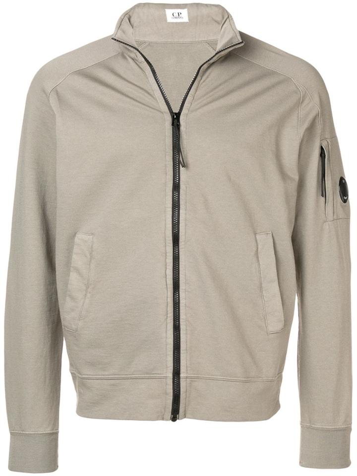 Cp Company Zip-up Sweater With Lens Detail - Neutrals