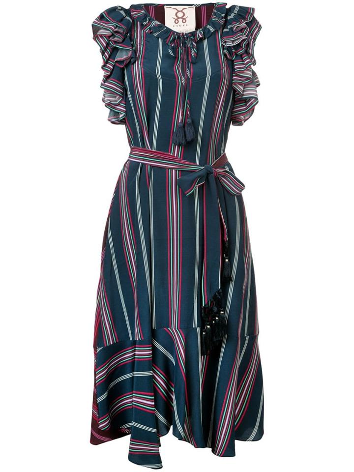 Figue Tessa Ruffled Stripe Dress - Blue