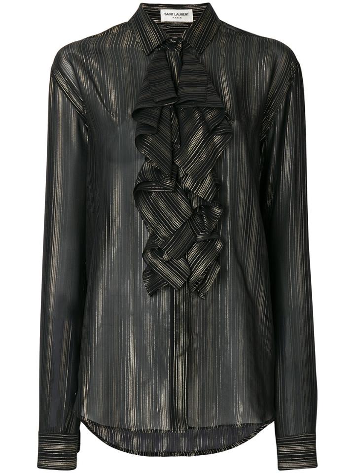 Saint Laurent Ruffled Stripe Shirt - Black