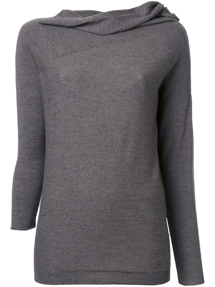 Forme D'expression Draped Neck Longsleeve T-shirt, Women's, Size: Large, Grey, Wool