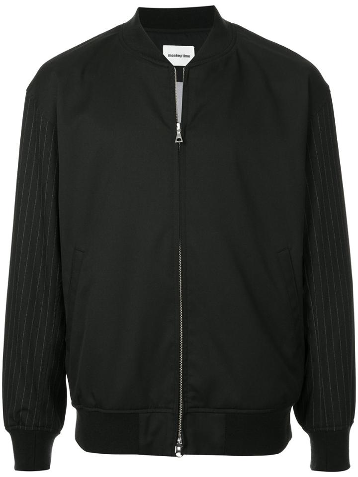 Monkey Time Pinstripe Sleeve Bomber - Black