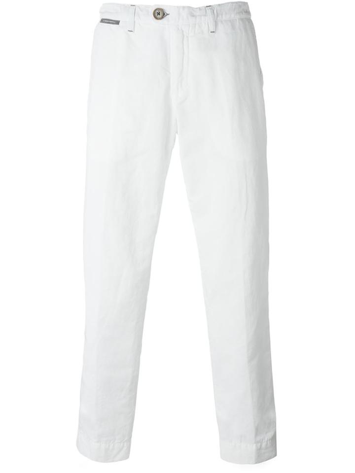 Eleventy Trimmed Chino Trousers, Men's, Size: 31, White, Cotton/linen/flax