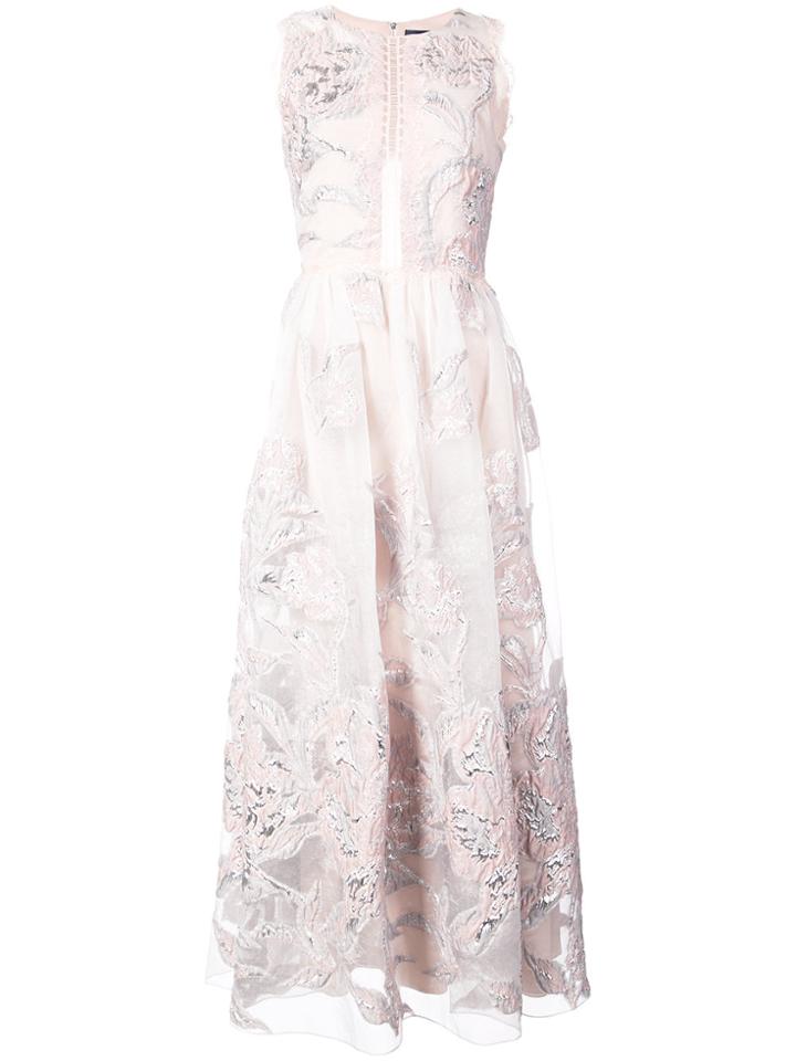 Marchesa Notte Metallic Floral Jacquard Dress - Nude & Neutrals
