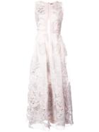 Marchesa Notte Metallic Floral Jacquard Dress - Nude & Neutrals