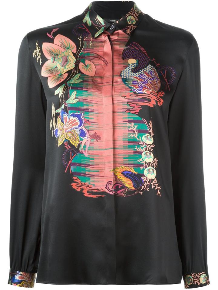 Etro Abstract Print Longsleeved Shirt, Women's, Size: 40, Black, Silk
