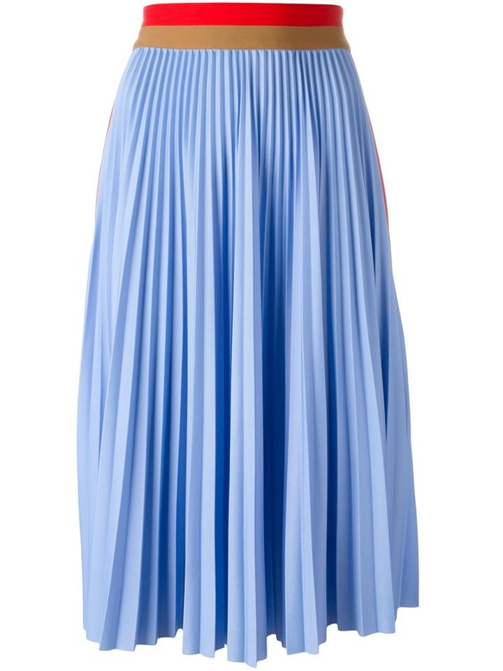 Msgm Colour Block Pleated Skirt, Women's, Size: 42, Blue, Polyamide/polyester