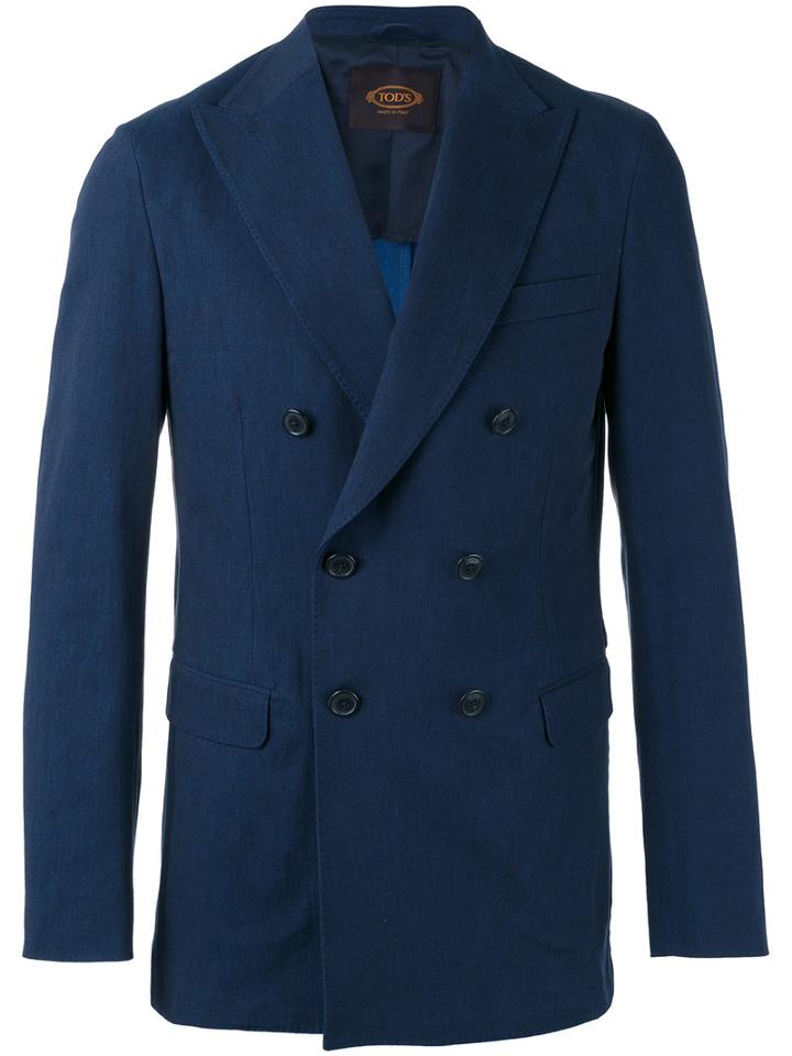 Tod's Double-breasted Blazer, Men's, Size: 50, Blue, Cotton/spandex/elastane/viscose/polyester