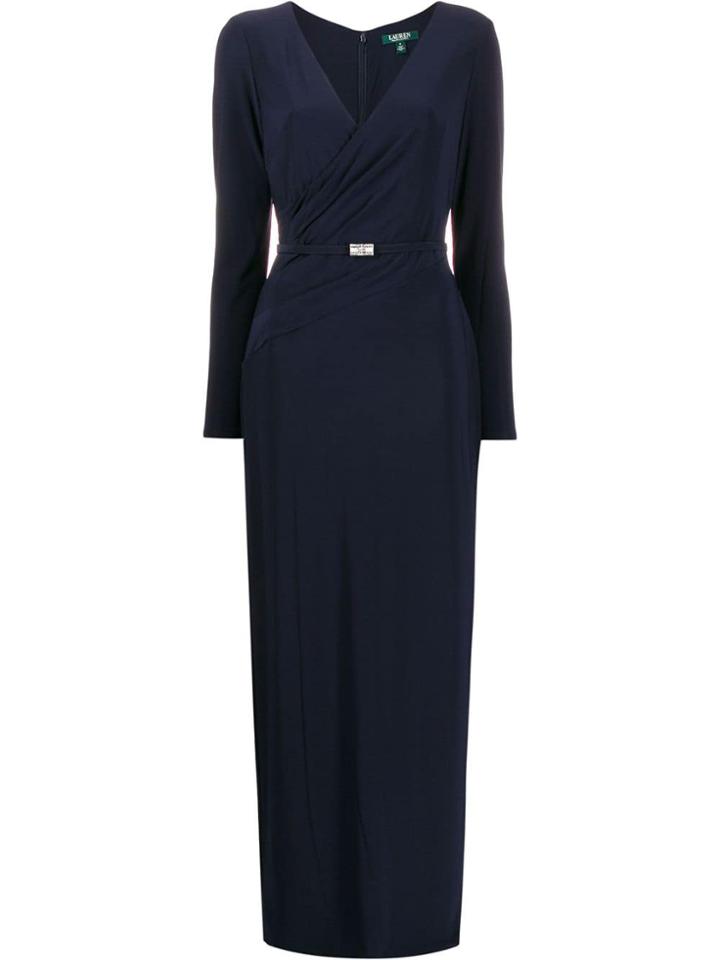 Lauren Ralph Lauren Wrap Front Belted Gown - Blue
