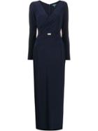 Lauren Ralph Lauren Wrap Front Belted Gown - Blue