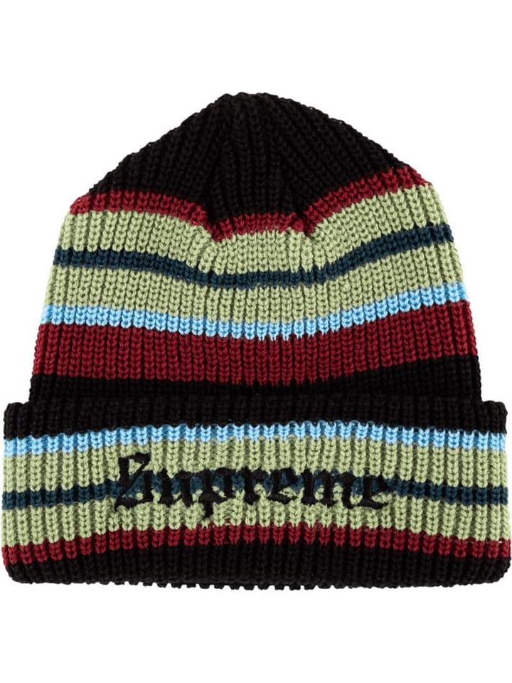 Supreme Striped Beanie Hat - Black