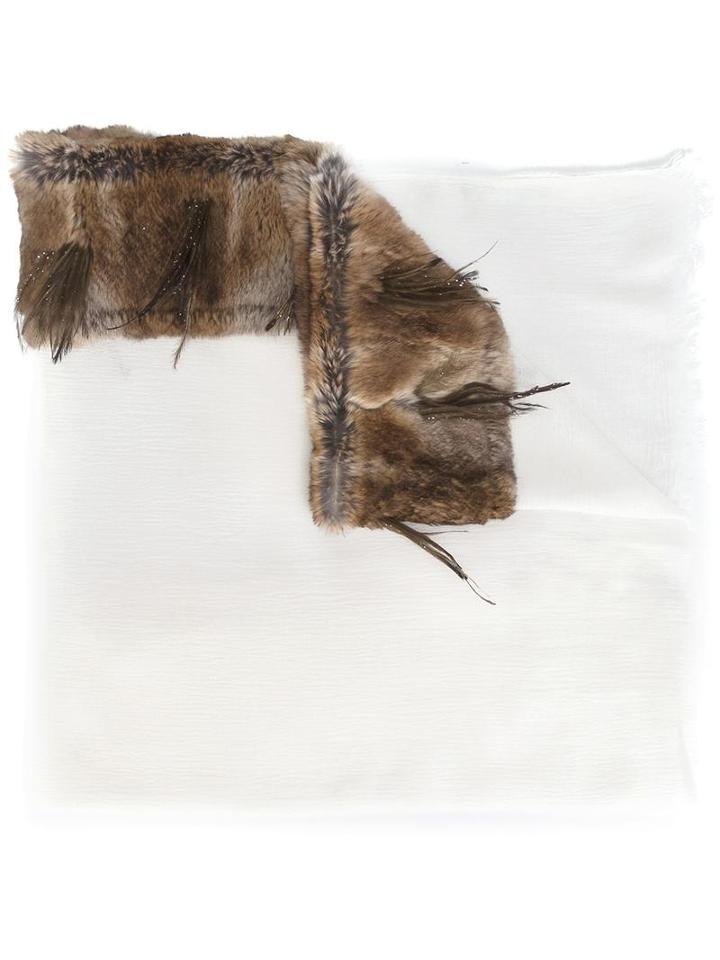Cutuli Cult Fur Panel Scarf, White, Rabbit Fur/modal/cashmere/feather